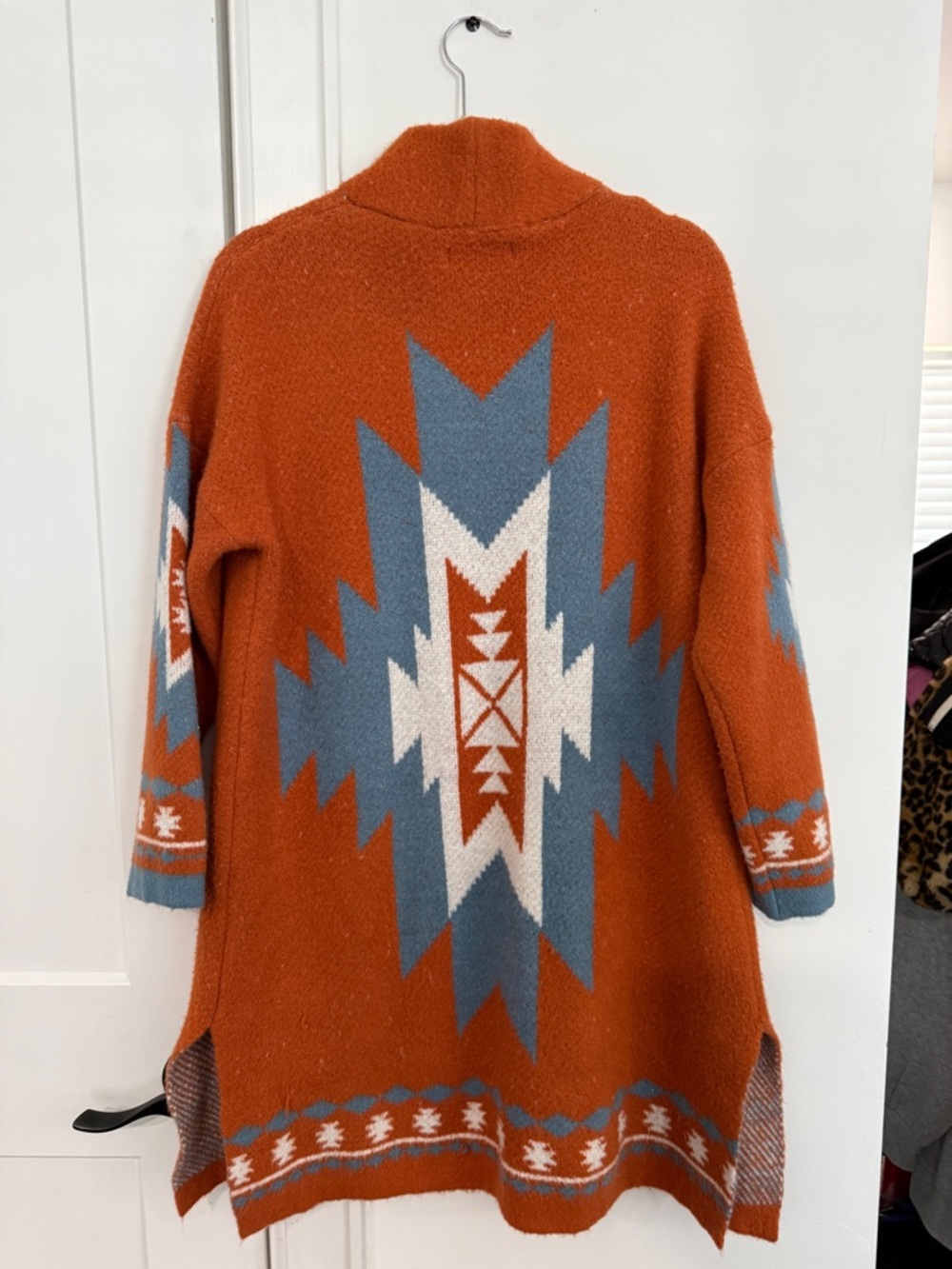 EUC Rockin C Tribal Pattern Open-Front Cardigan - Rust Blue White - Picture 6 of 8